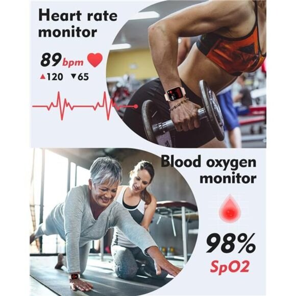 Smart Watches for Women Men IP68 Waterproof, 1.7in Smartwatch Compatible,Pink - Picture 5 of 6